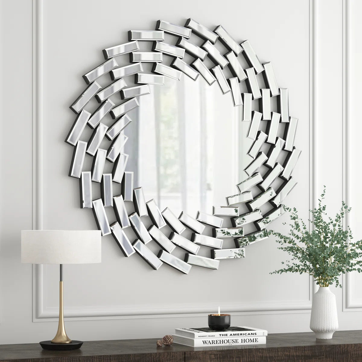 Freelon Sunburst Glass Round Wall Mirror Bathroom Mirror