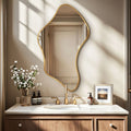 Luxury Asymmetrical Wall Mirror, Designer Irregular Bathroom Vanity Mirror with Sleek Aluminum Frame for Modern Interiors