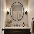 Black Wavy Oval Scalloped Metal Framed Bathroom / Vanity Wall Mirror