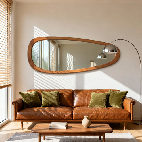 60" x 22" Organic Irregular Wood Framed Full Length Floor Mirror, Asymmetrical Decorative Mirror for Bedroom, Living Room, Entryway