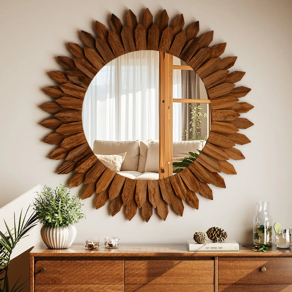 Decorative Wood Framed Round Mirror
