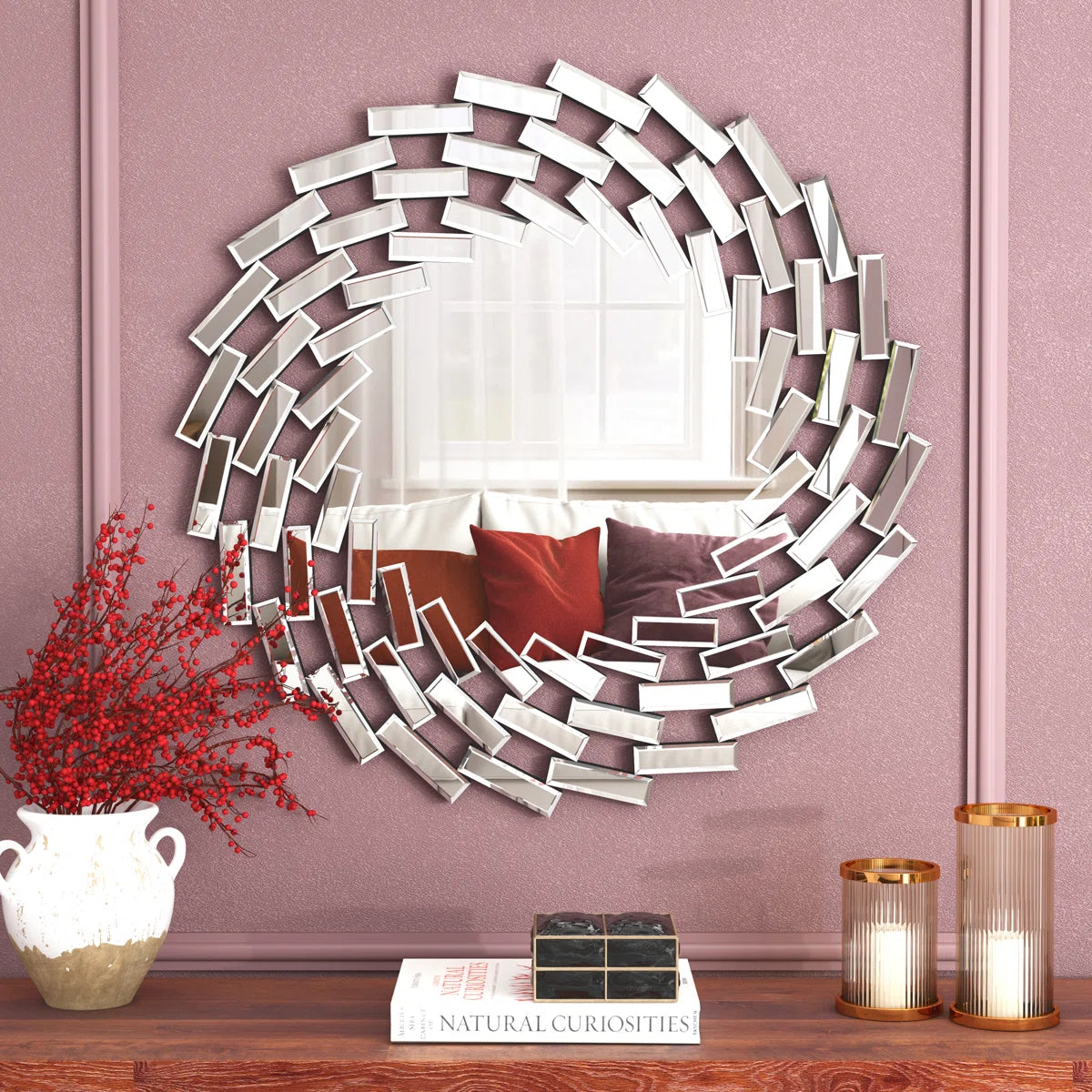 Freelon Sunburst Glass Round Wall Mirror Bathroom Mirror