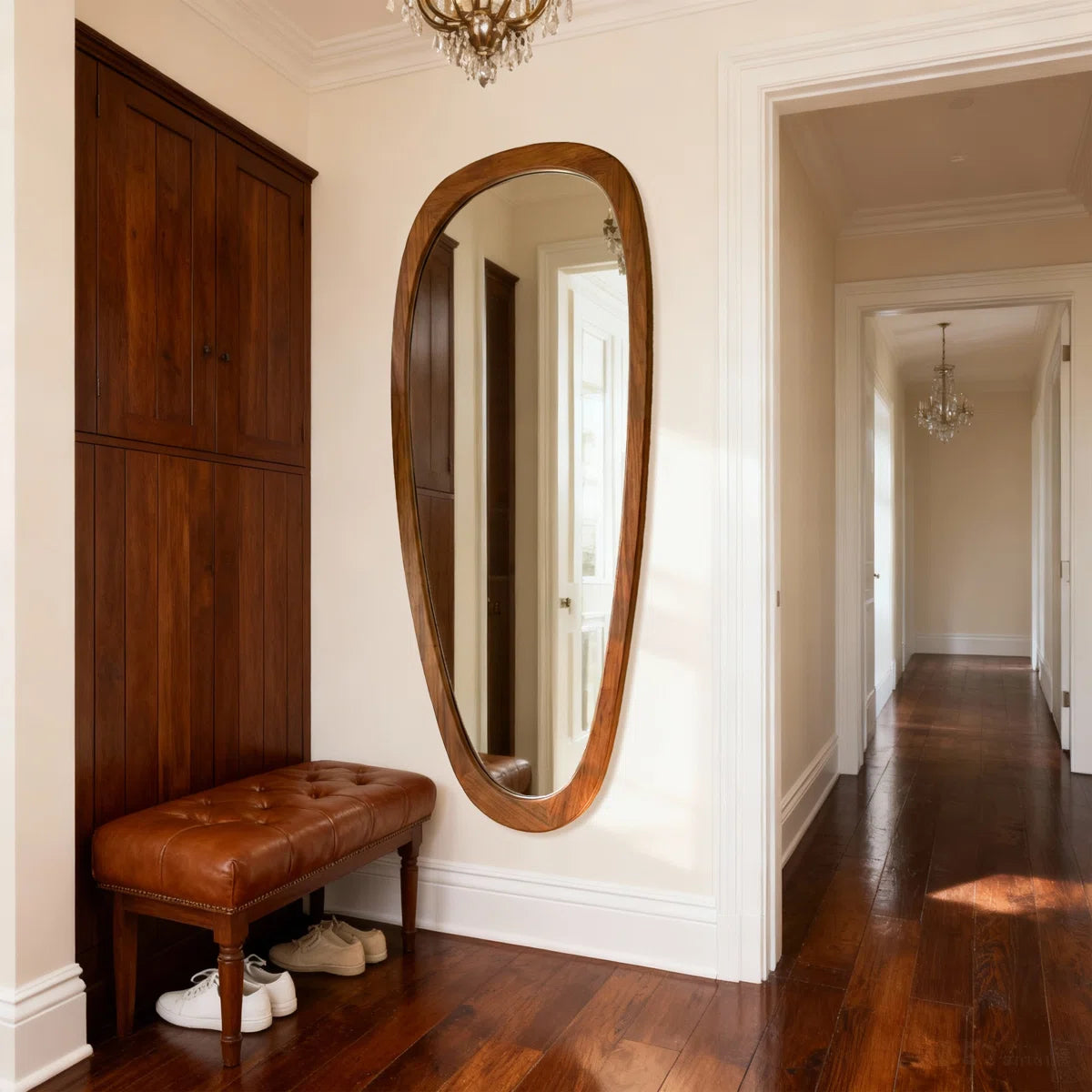 60" x 22" Organic Irregular Wood Framed Full Length Floor Mirror, Asymmetrical Decorative Mirror for Bedroom, Living Room, Entryway