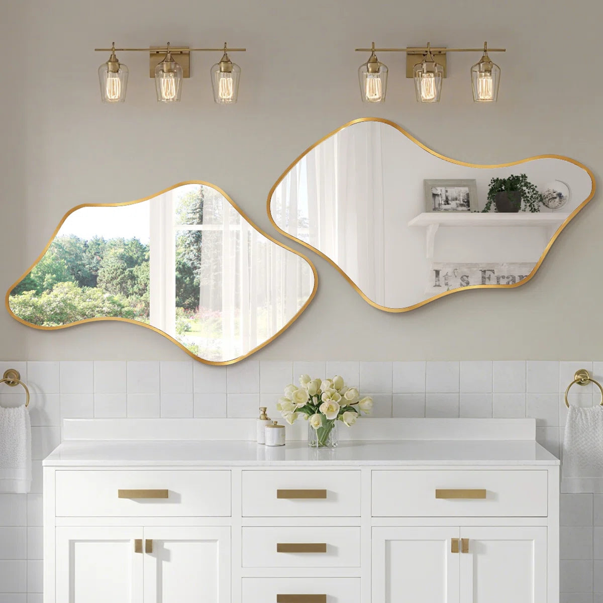 Luxury Asymmetrical Wall Mirror, Designer Irregular Bathroom Vanity Mirror with Sleek Aluminum Frame for Modern Interiors