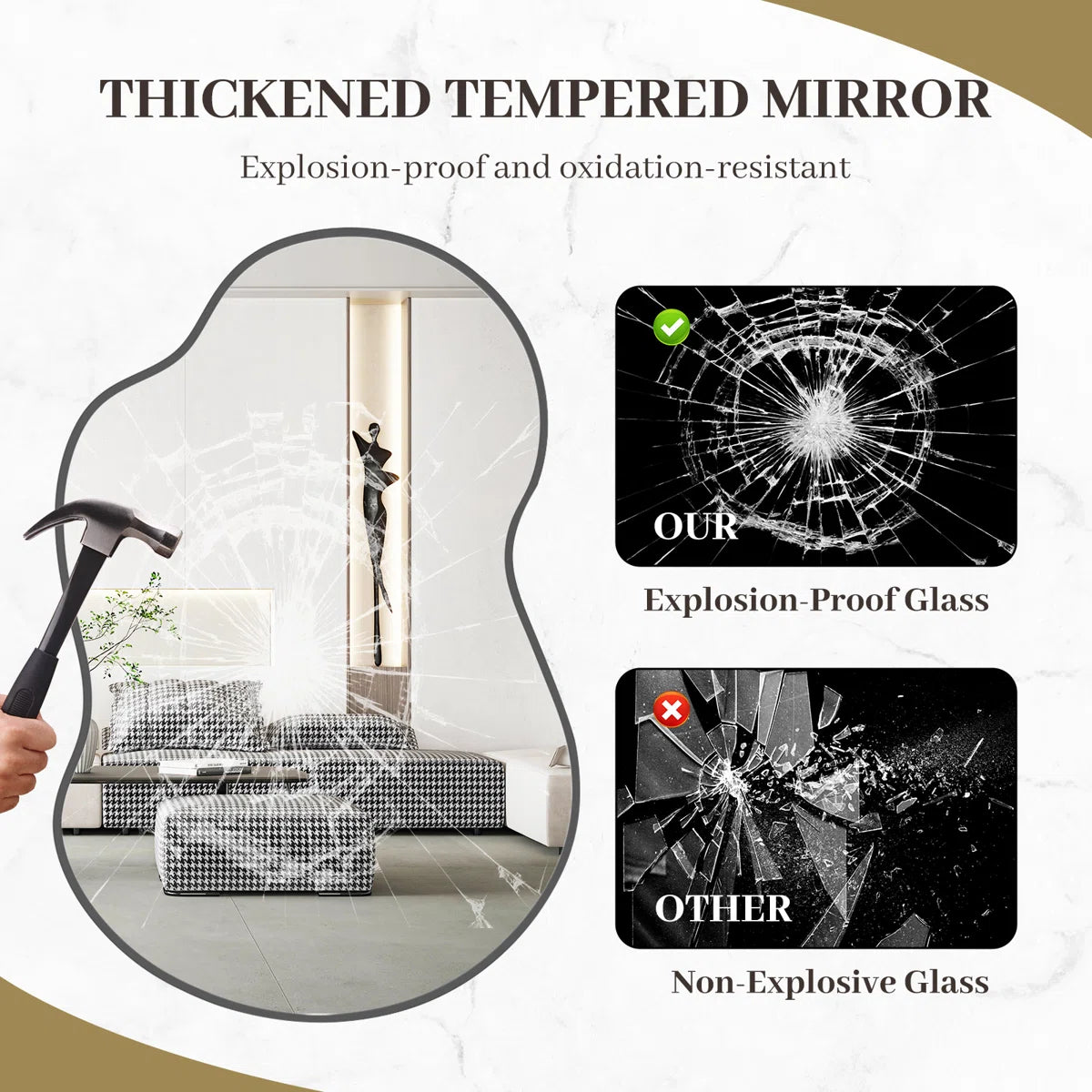 Irregular Asymmetrical Wall Mirror Modern Metal Frame Decorative Mirror