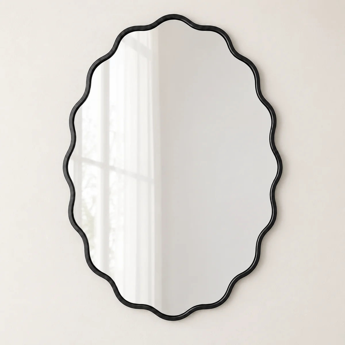 Black Wavy Oval Scalloped Metal Framed Bathroom / Vanity Wall Mirror