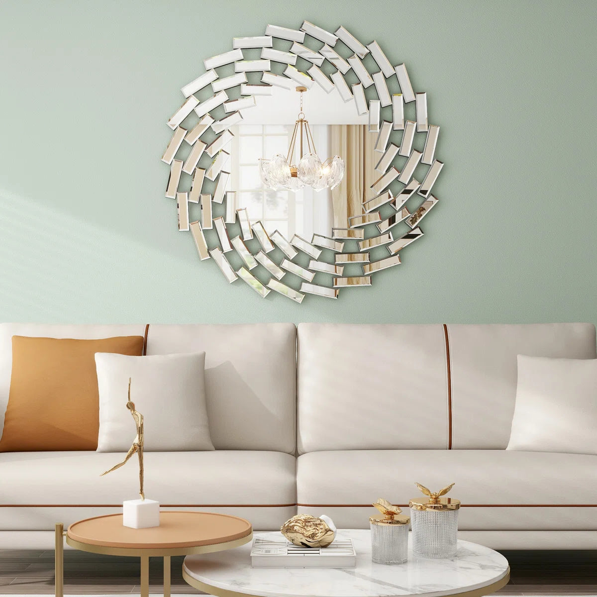 Freelon Sunburst Glass Round Wall Mirror Bathroom Mirror