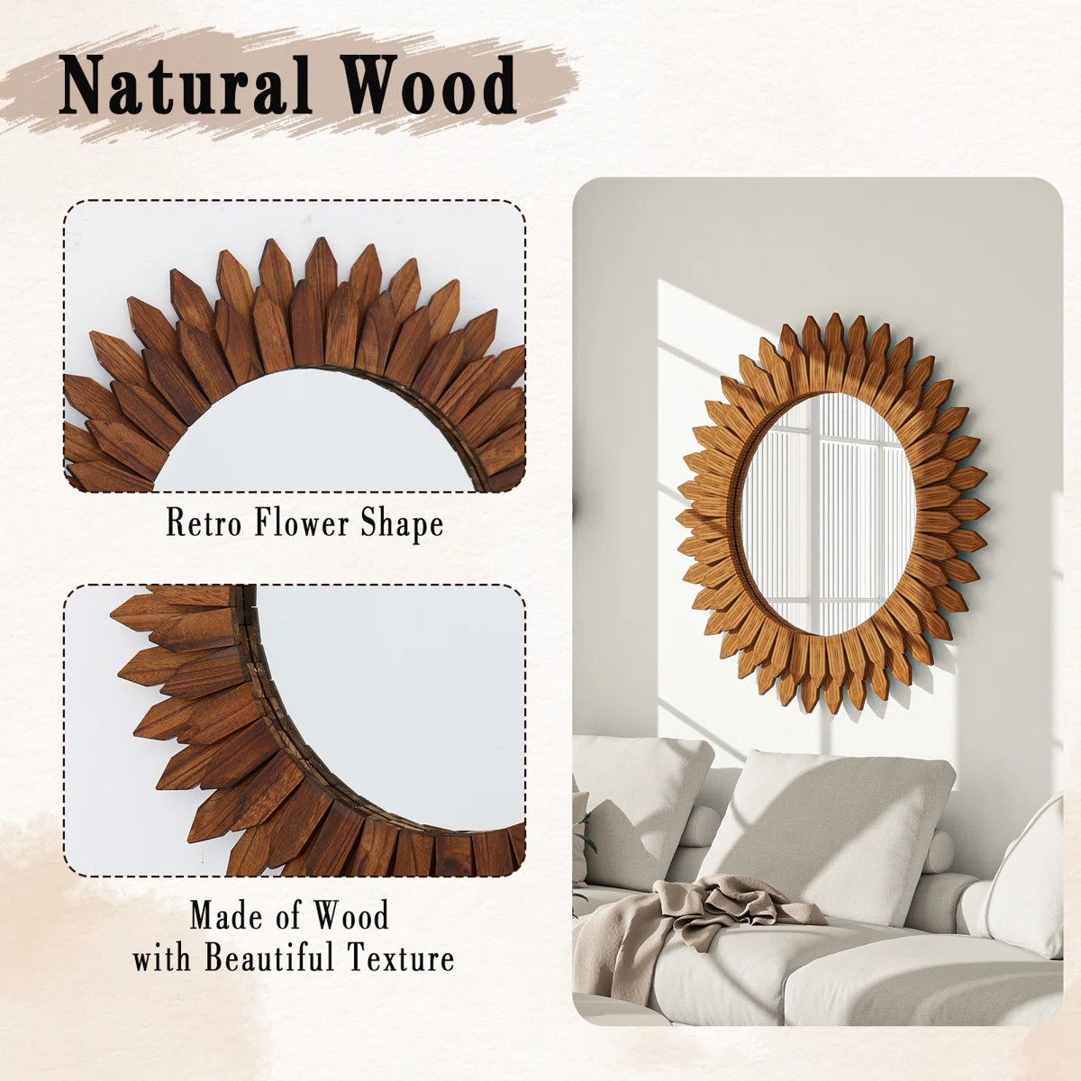 Decorative Wood Framed Round Mirror