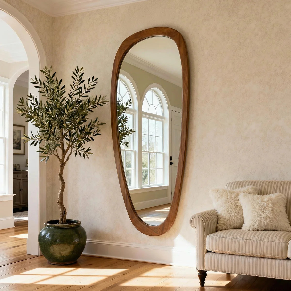 60" x 22" Organic Irregular Wood Framed Full Length Floor Mirror, Asymmetrical Decorative Mirror for Bedroom, Living Room, Entryway
