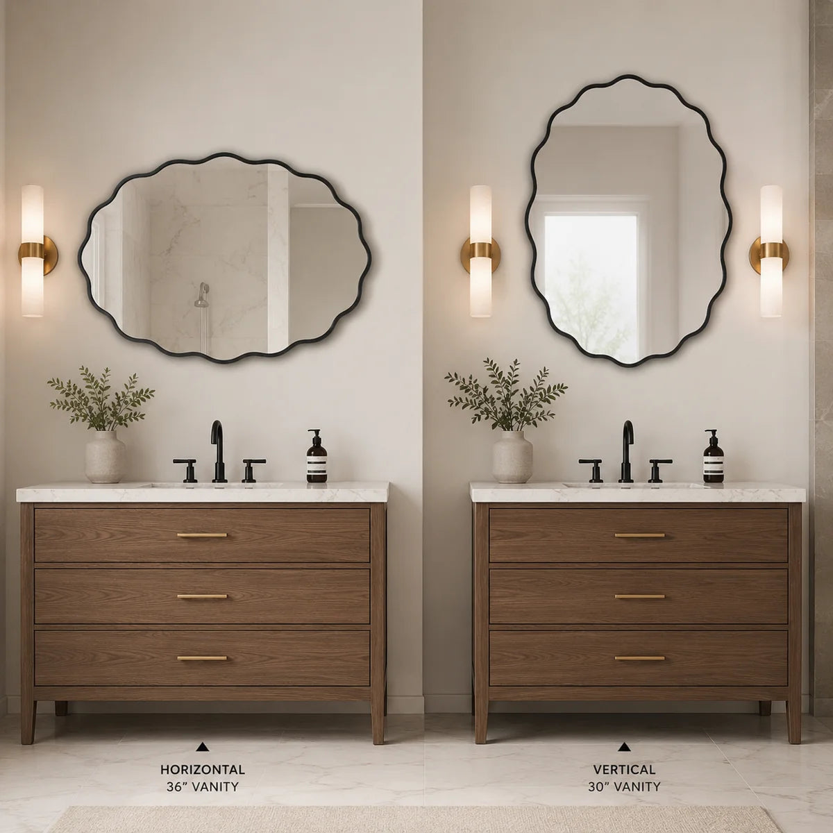 Black Wavy Oval Scalloped Metal Framed Bathroom / Vanity Wall Mirror