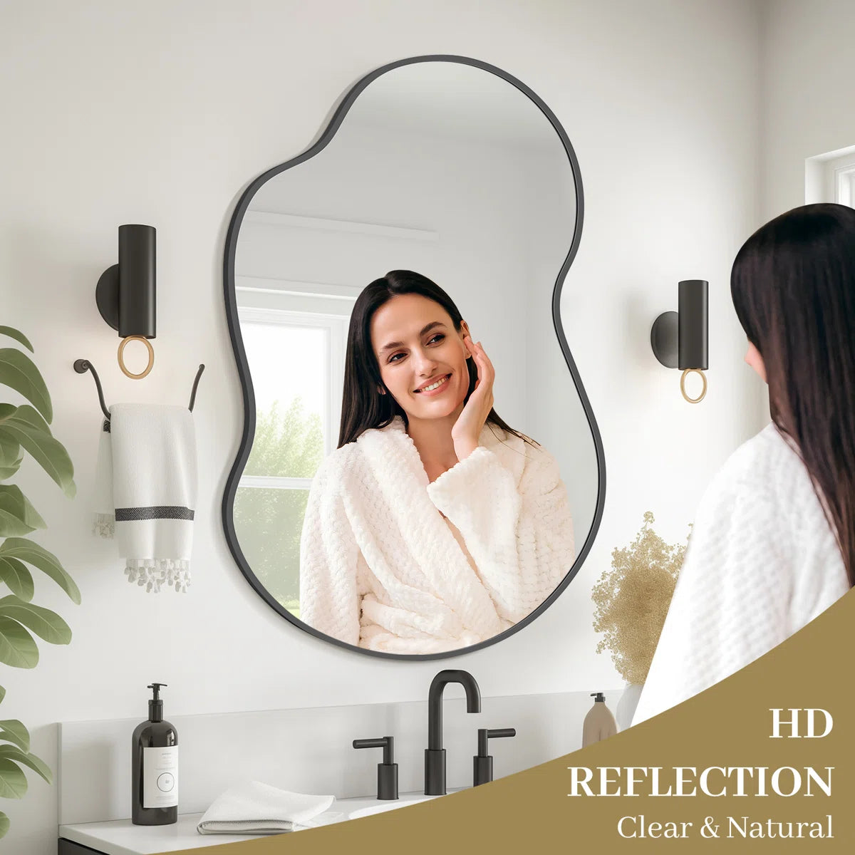 Irregular Asymmetrical Wall Mirror Modern Metal Frame Decorative Mirror