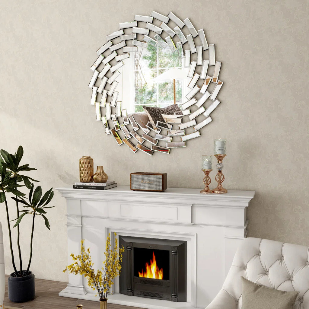 Freelon Sunburst Glass Round Wall Mirror Bathroom Mirror