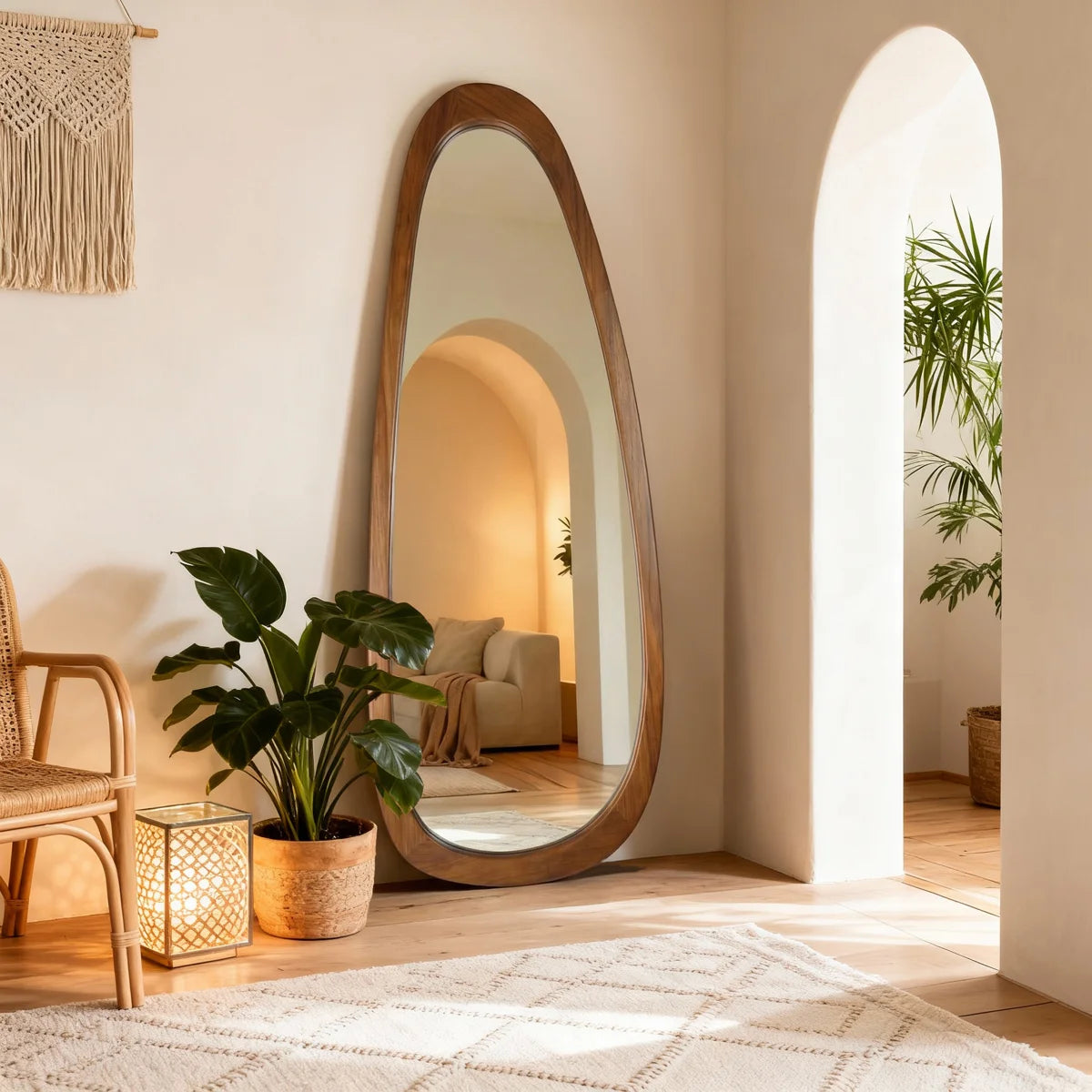 60" x 22" Organic Irregular Wood Framed Full Length Floor Mirror, Asymmetrical Decorative Mirror for Bedroom, Living Room, Entryway