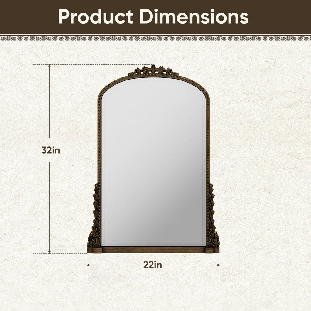 Retro Engraved Bathroom Mirror, Arched Wall Mirror