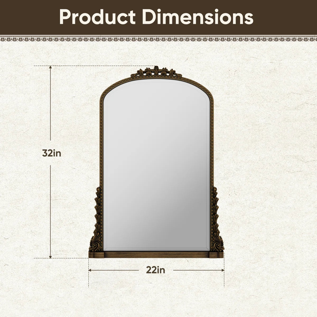 Retro Engraved Bathroom Mirror, Arched Wall Mirror
