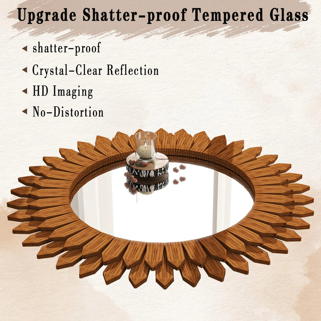 Decorative Wood Framed Round Mirror