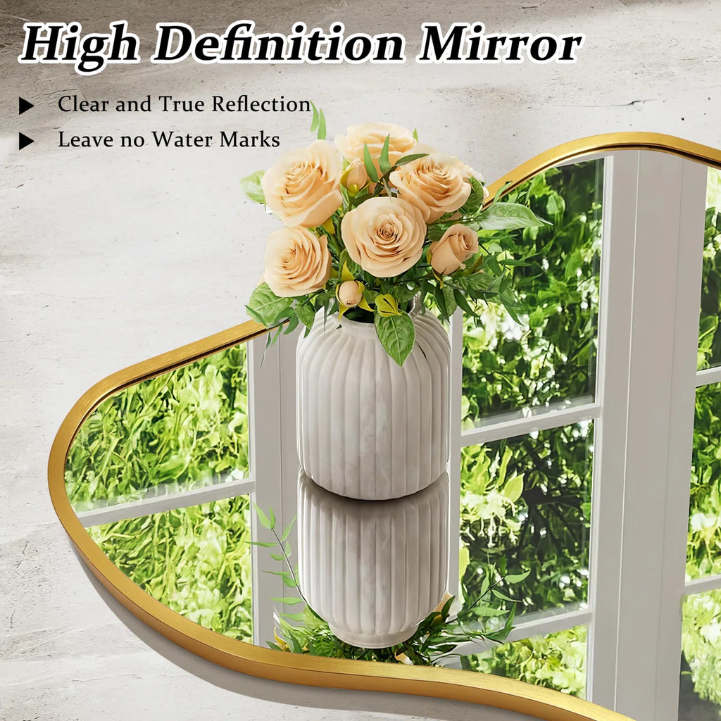 Luxury Asymmetrical Wall Mirror, Designer Irregular Bathroom Vanity Mirror with Sleek Aluminum Frame for Modern Interiors
