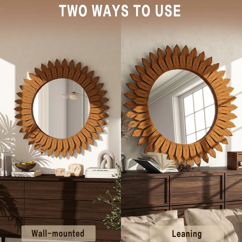 Decorative Wood Framed Round Mirror
