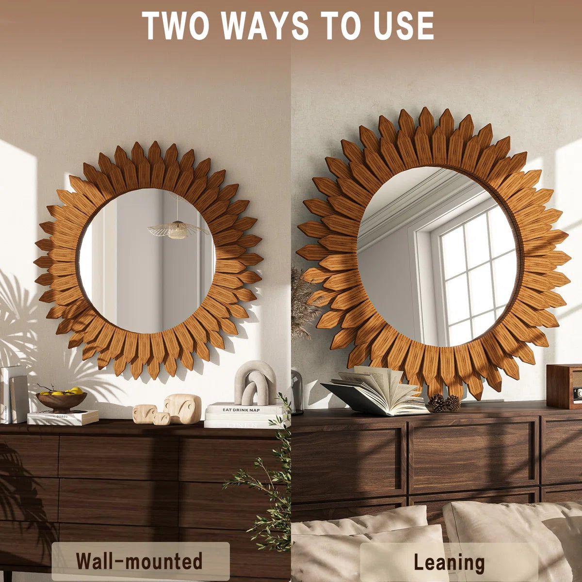 Decorative Wood Framed Round Mirror