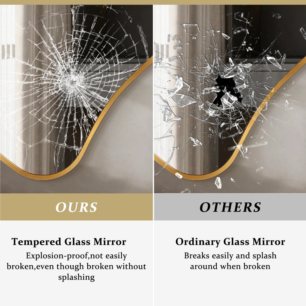 Luxury Asymmetrical Wall Mirror, Designer Irregular Bathroom Vanity Mirror with Sleek Aluminum Frame for Modern Interiors